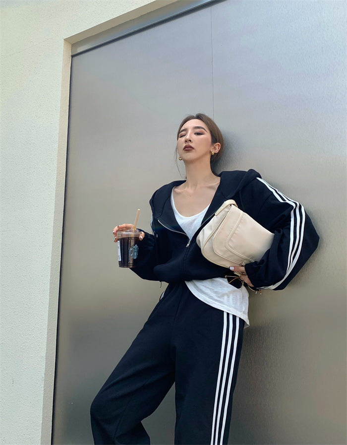Zipper Hooded Cardigan Jacket Casual Sweatpants Sports Suit