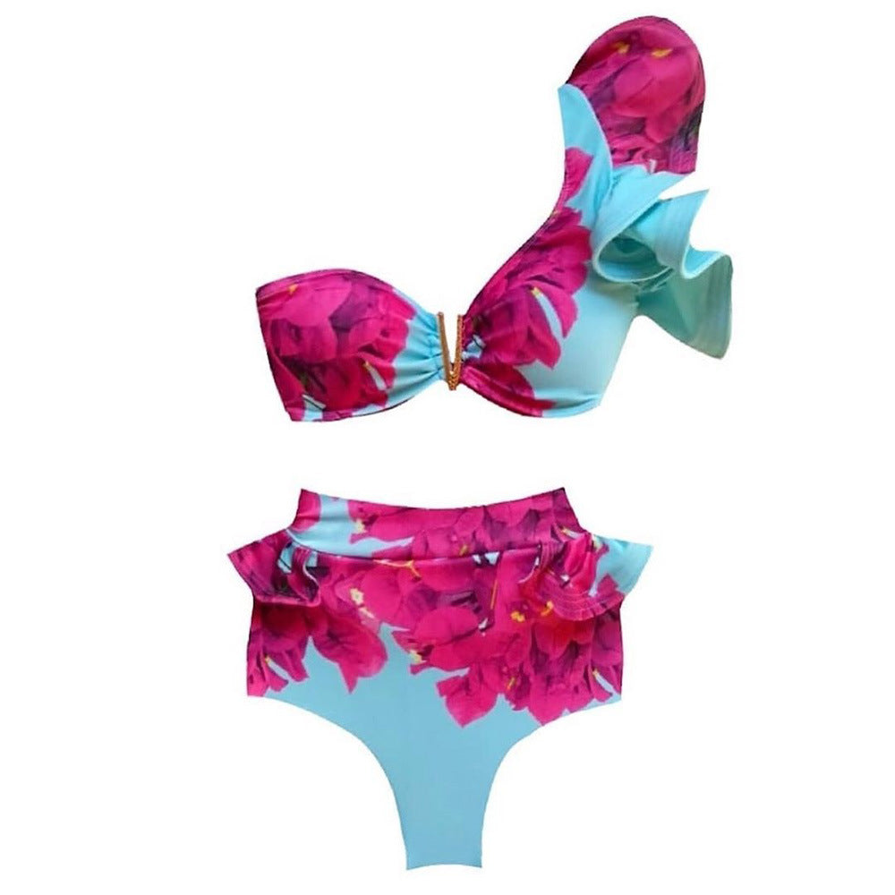 Flounce Strap High Waist Split Bikini Swimsuit Woman