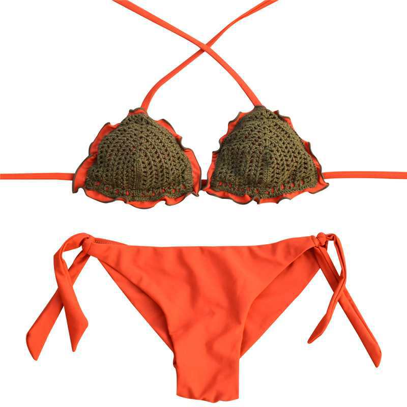 Color Matching European And American Ladies Split Swimsuit AliExpress Sexy Bikini Hand-knitted