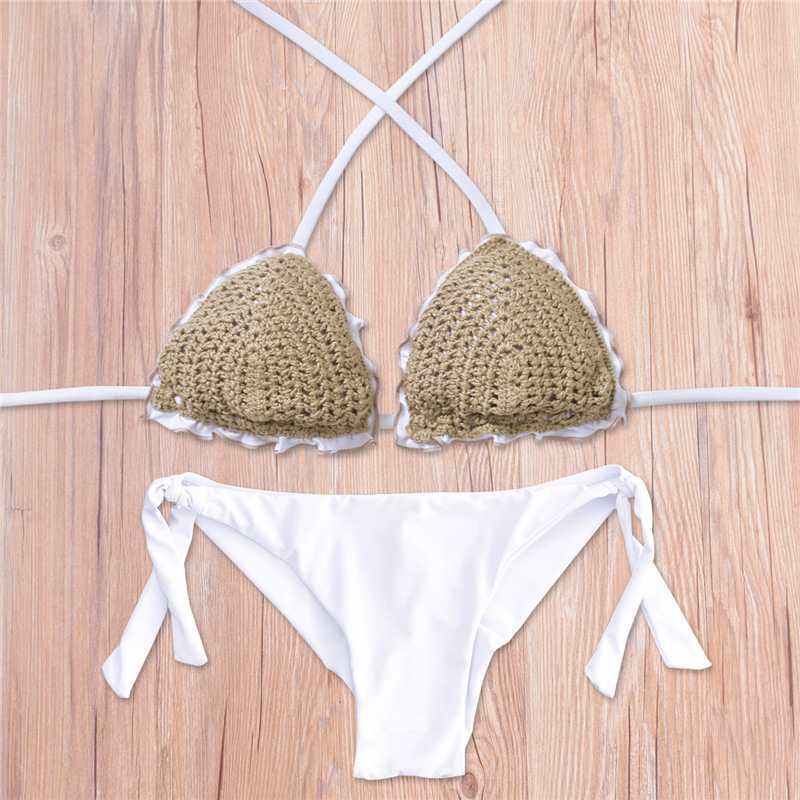 Color Matching European And American Ladies Split Swimsuit AliExpress Sexy Bikini Hand-knitted