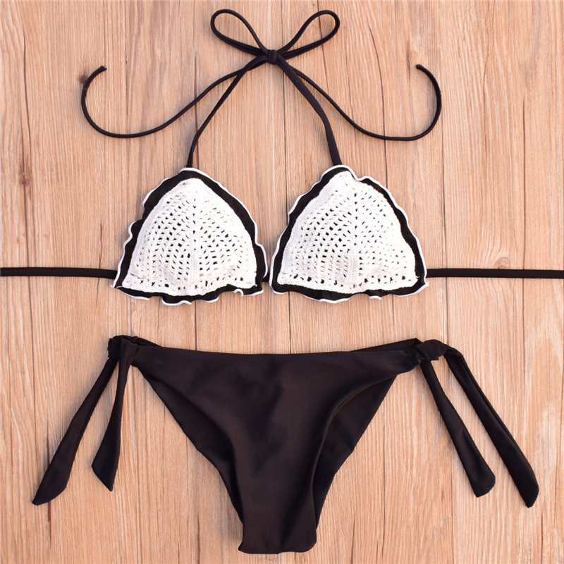 Color Matching European And American Ladies Split Swimsuit AliExpress Sexy Bikini Hand-knitted