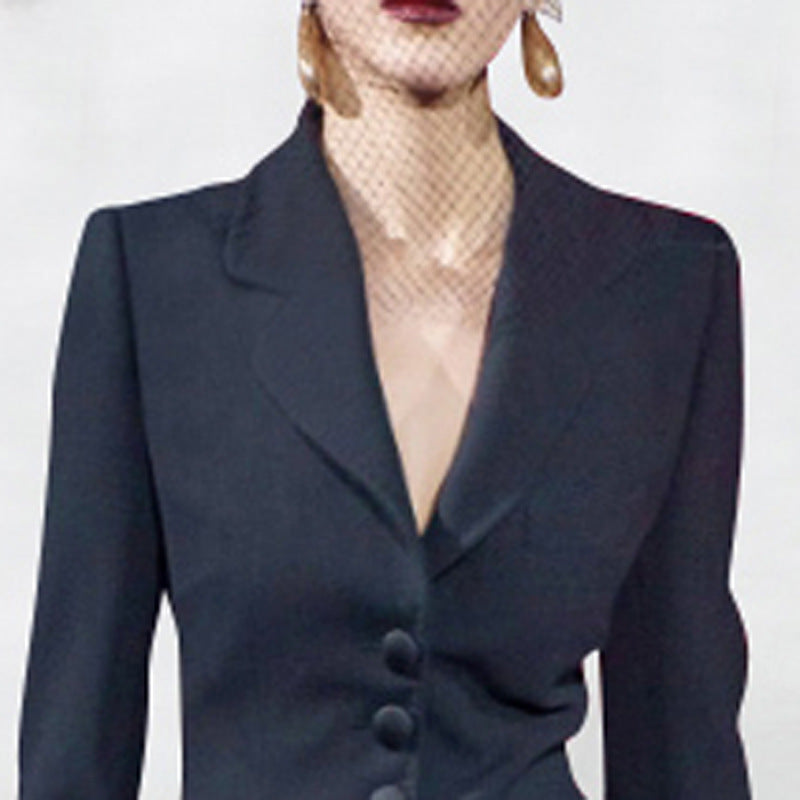 Black suit Collar Waist Bag Hip Skirt Suit