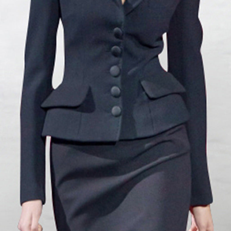 Black suit Collar Waist Bag Hip Skirt Suit