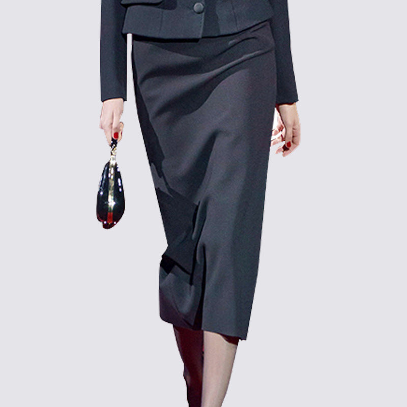 Black suit Collar Waist Bag Hip Skirt Suit
