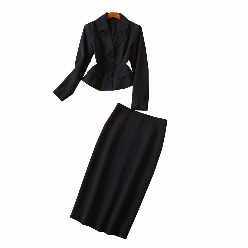 Black suit Collar Waist Bag Hip Skirt Suit