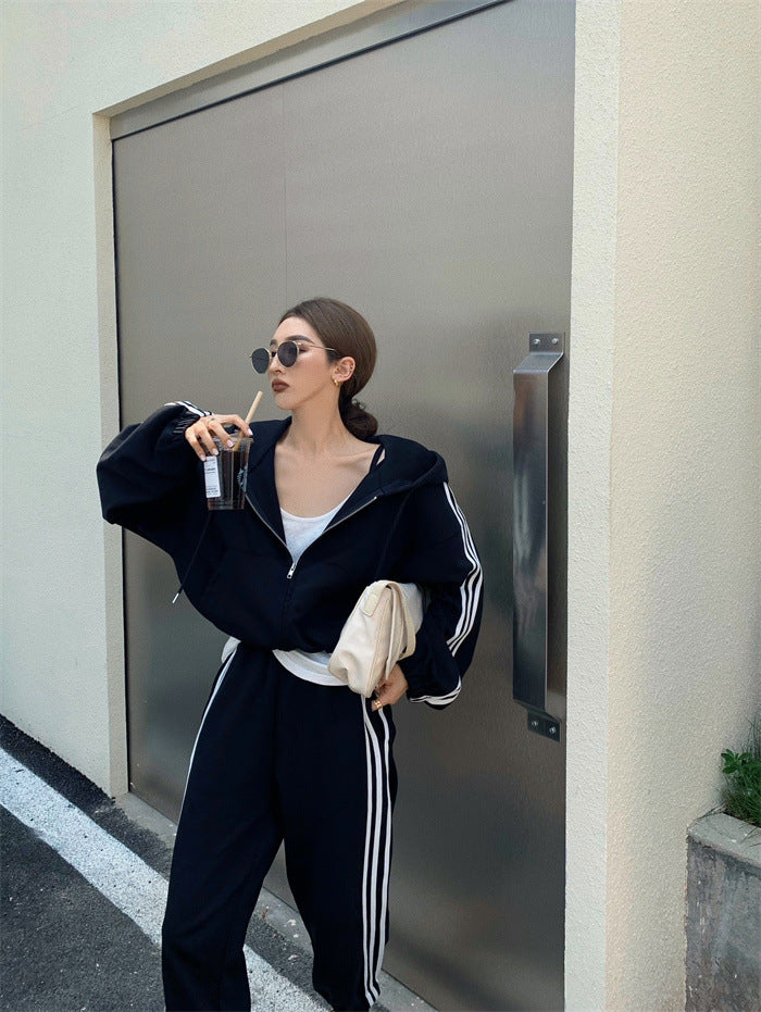 Zipper Hooded Cardigan Jacket Casual Sweatpants Sports Suit