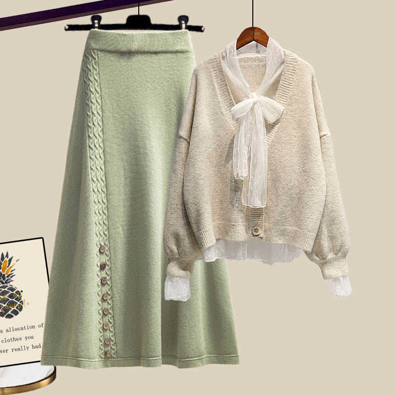 Gentle Cute Light Mature Sweater Skirt Suit