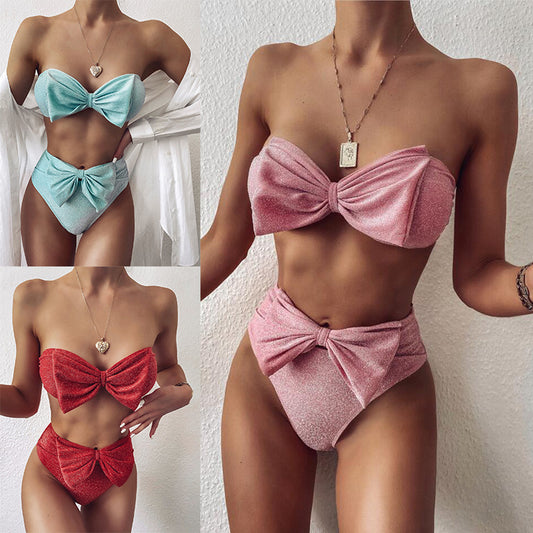 Split bright silk bikini set