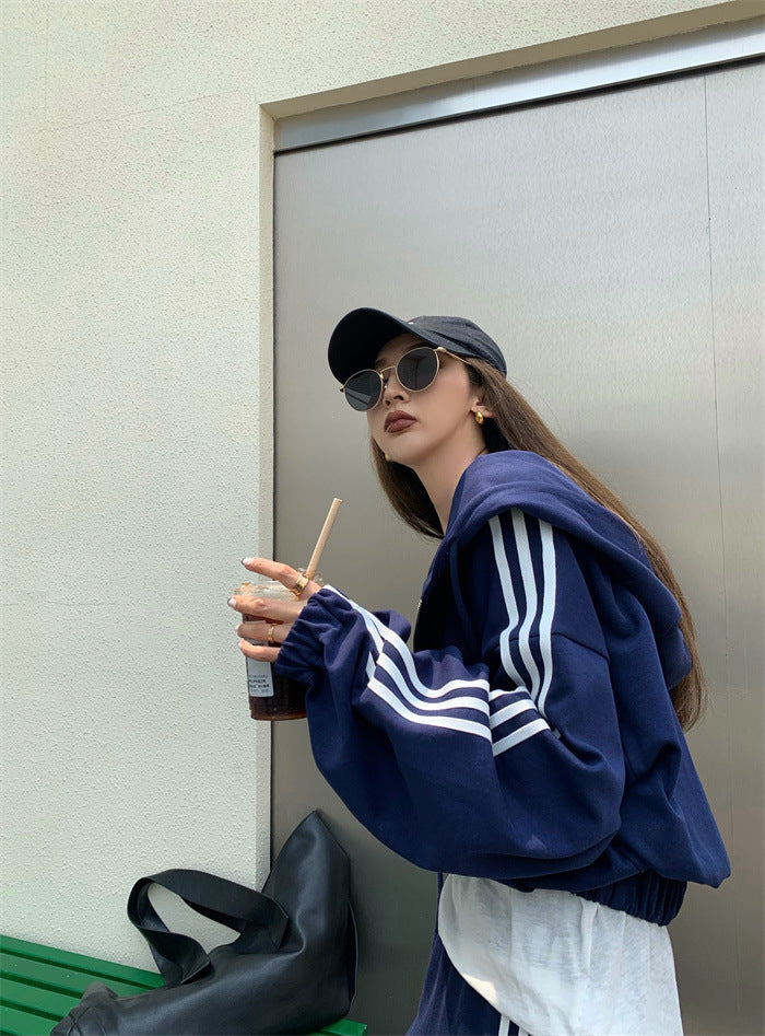 Zipper Hooded Cardigan Jacket Casual Sweatpants Sports Suit