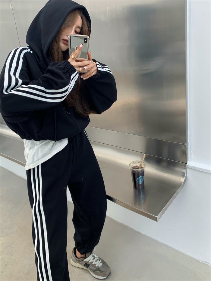 Zipper Hooded Cardigan Jacket Casual Sweatpants Sports Suit