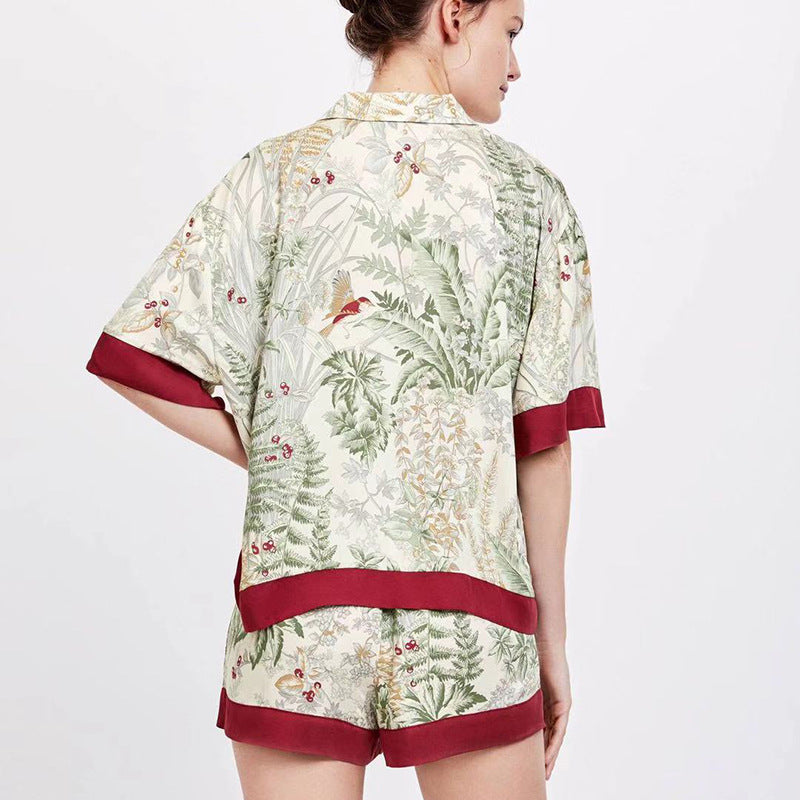 Women's Red Print Design Comfortable Robe Loungewear Set