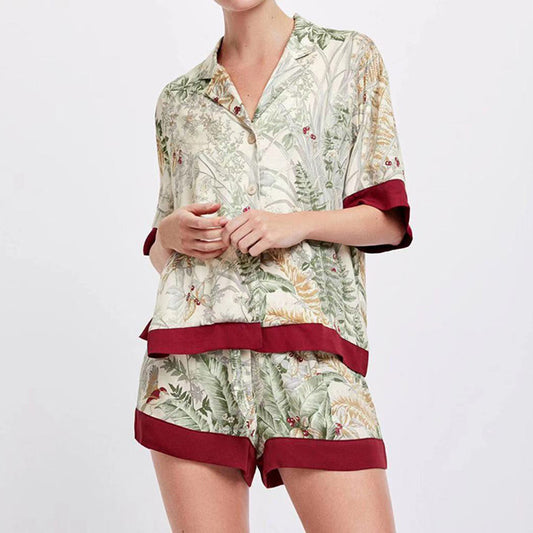 Women's Red Print Design Comfortable Robe Loungewear Set