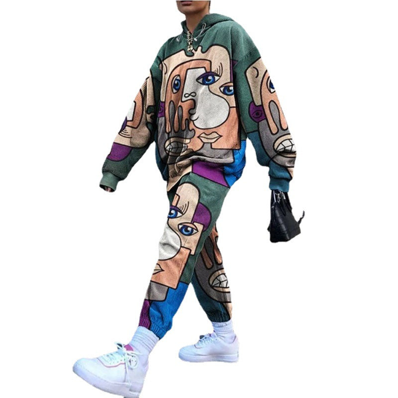 New Women's Casual Round Neck Loose Printed Sweatshirt Set