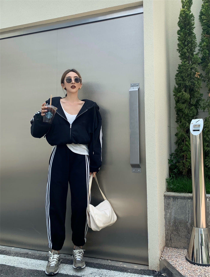 Zipper Hooded Cardigan Jacket Casual Sweatpants Sports Suit