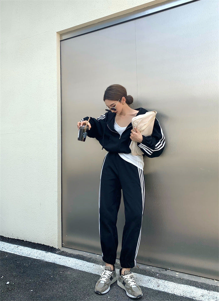 Zipper Hooded Cardigan Jacket Casual Sweatpants Sports Suit