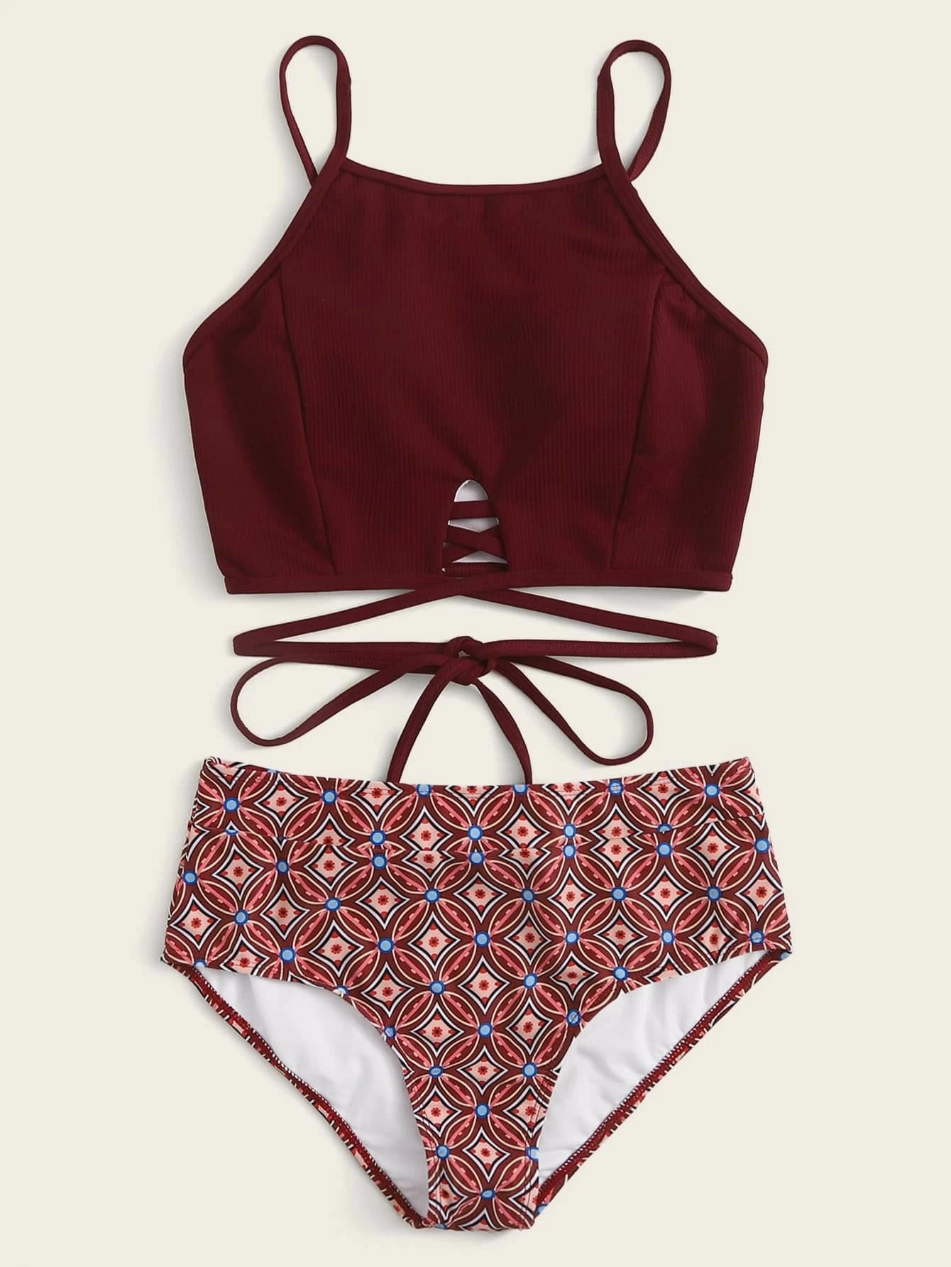 Women In High Waisted Brown Split Swimsuit