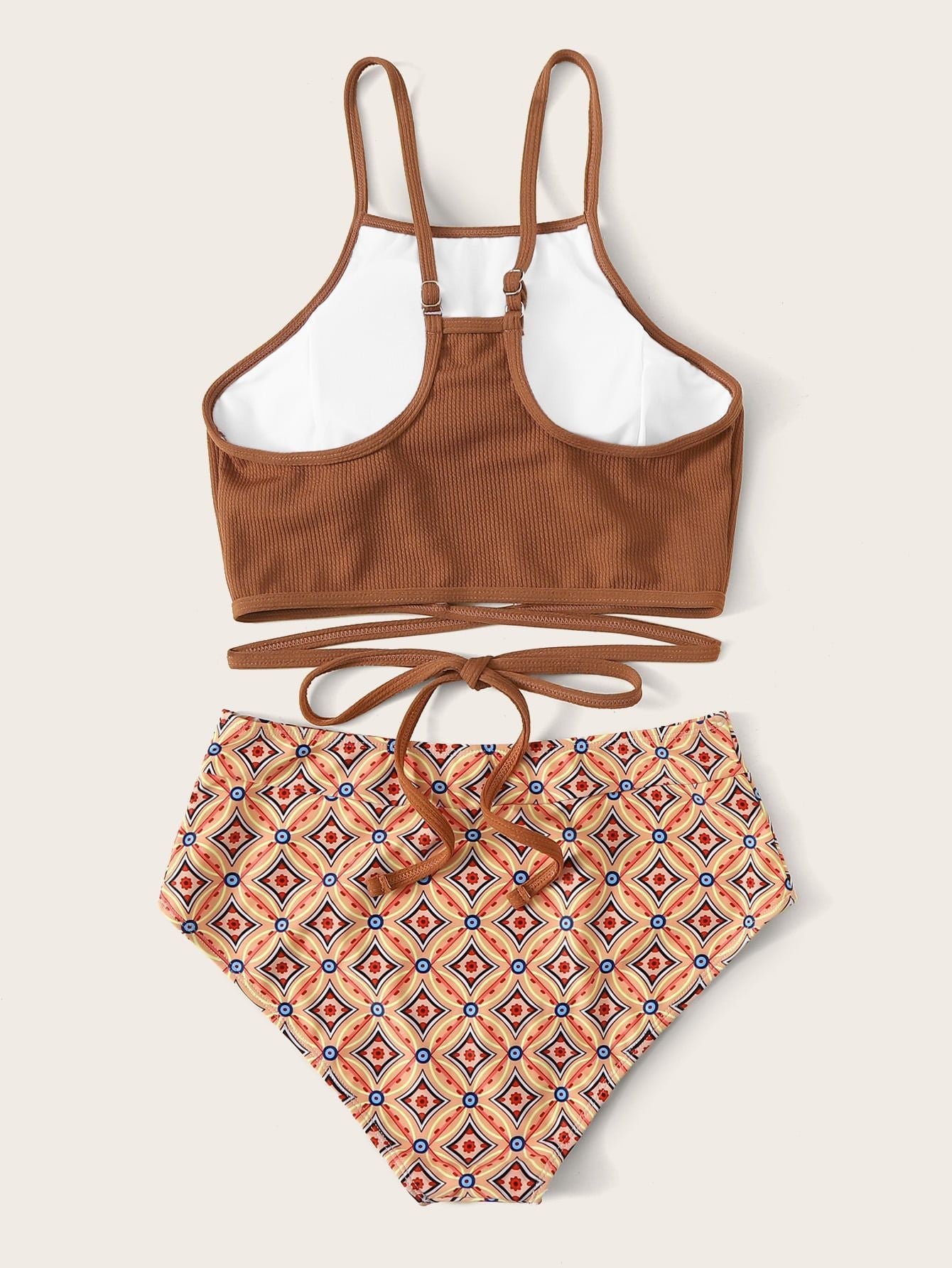 Women In High Waisted Brown Split Swimsuit