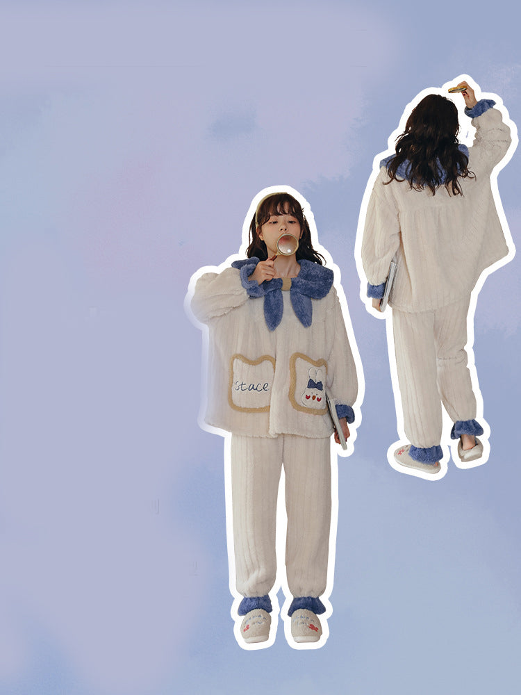 Cute Women's Flannel Long Thickened Loungewear