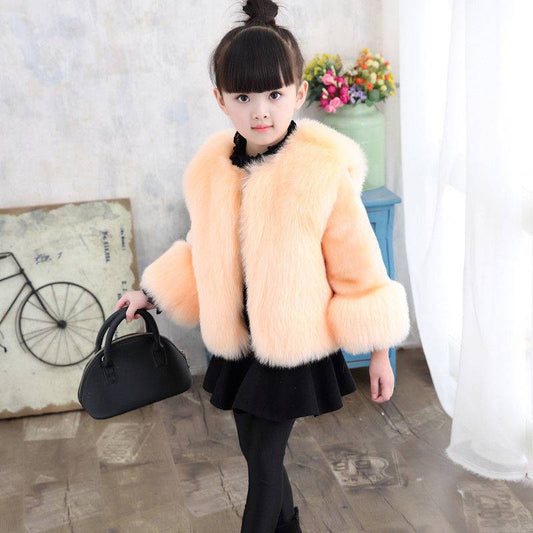 Girls' New Fox Fur Thickened Cotton Coat