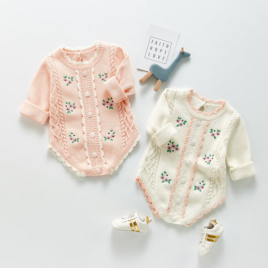 New Style Baby Knitted Embroidered Woolen Floret One-piece Suit