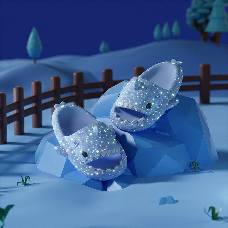 Shark Slippers With Starry Night Light Design Bathroom Slippers Couple House Shoes For Women