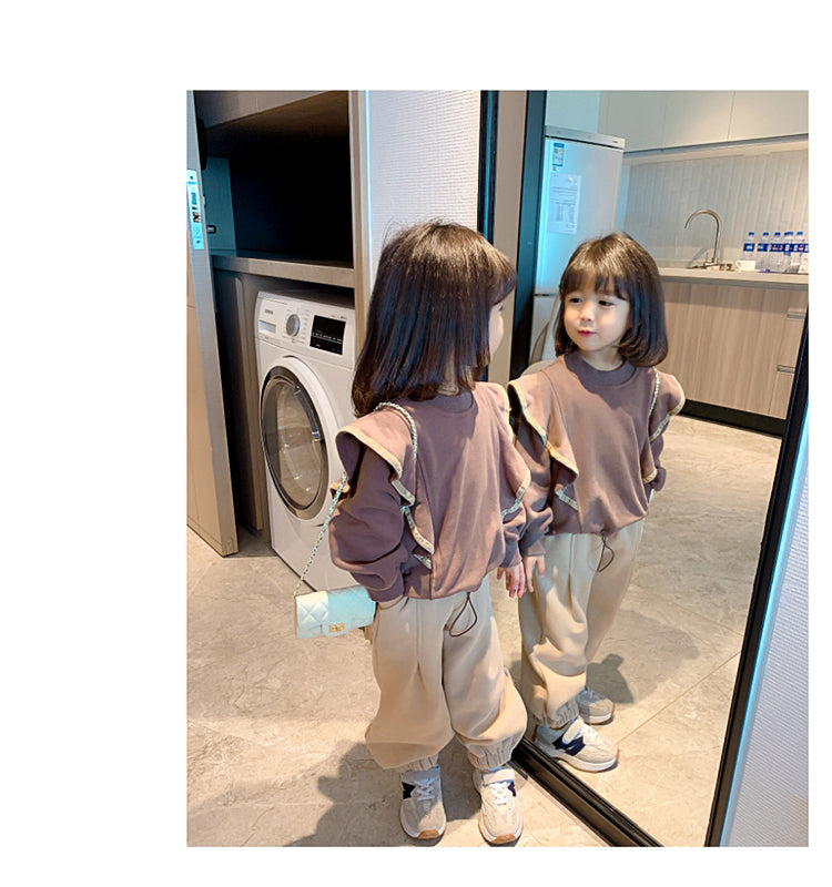 Girls' Suit Autumn And Winter Fleece Sweater Casual Pants