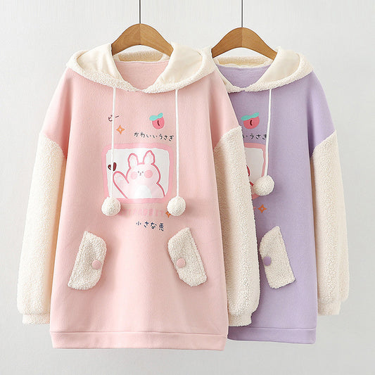 Autumn And Winter Mid Length Plush Girls' Top