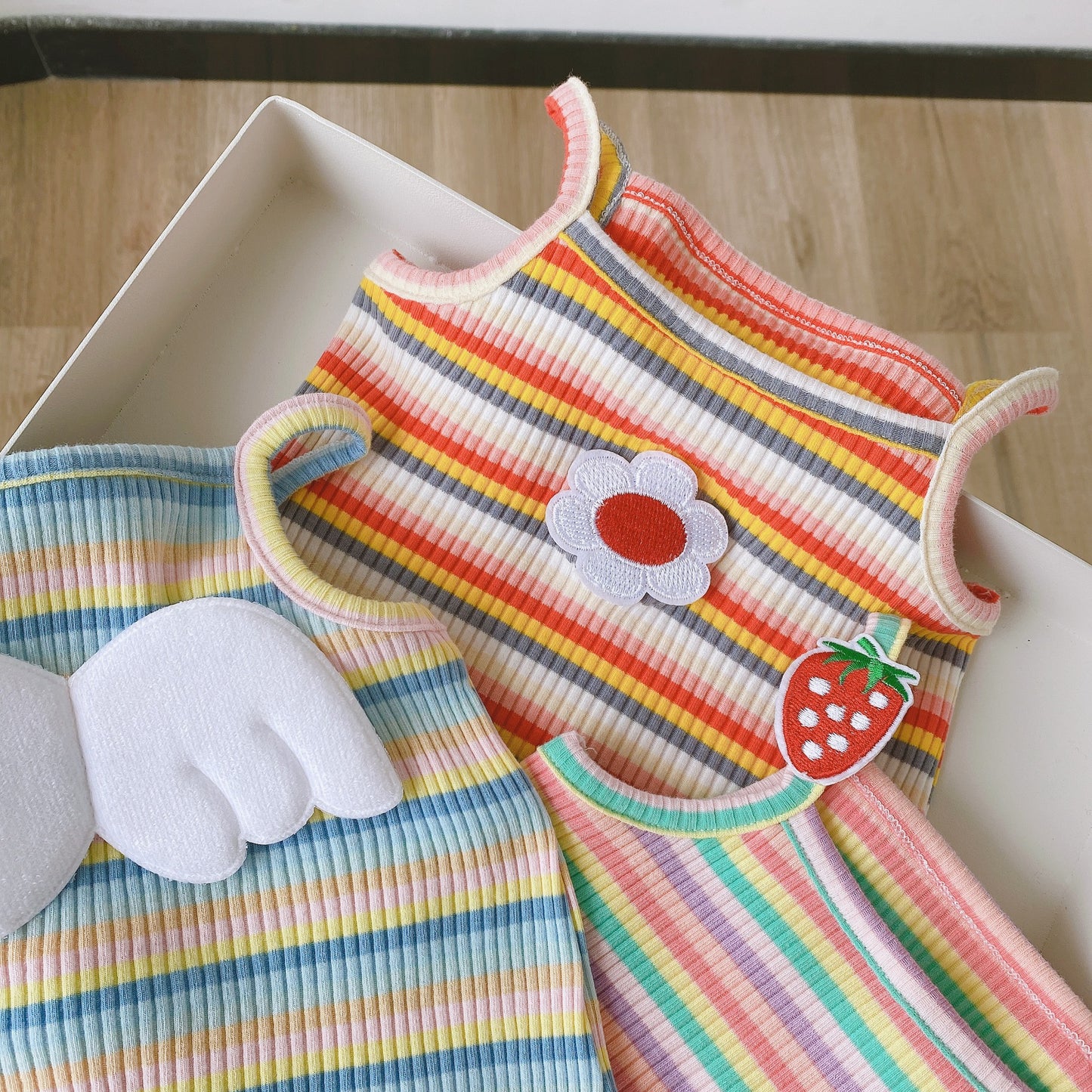 Baby Girl Candy Color Striped One-piece Romper For Girls