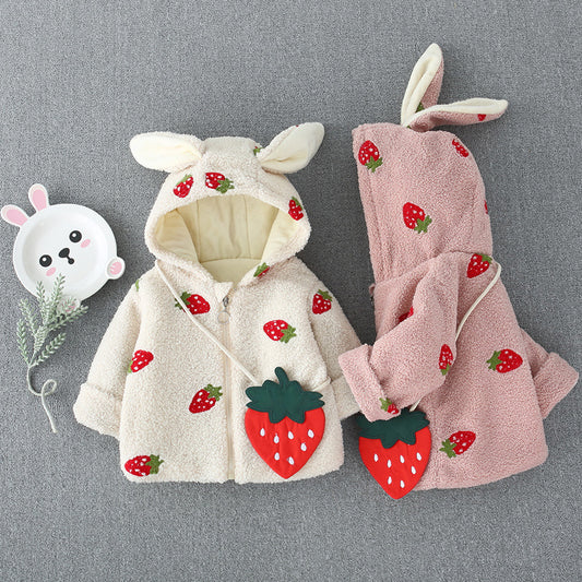 Delicious Strawberry Hooded Coat warm Girls