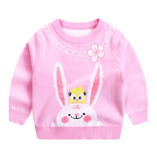 Girls' Knitted Sweater Duck Rabbit Cotton Double Layer Warm Sweater Base