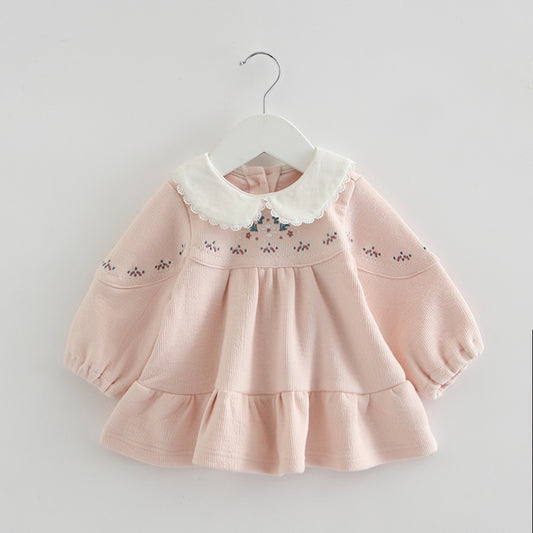 Girl Baby Solid Color Long-sleeved Spring Dress