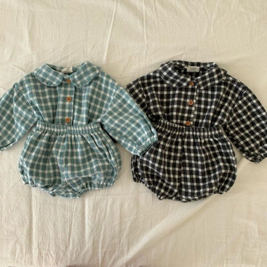 Children's Clothes Baby Romper Western Style Plaid Long-sleeved Suit
