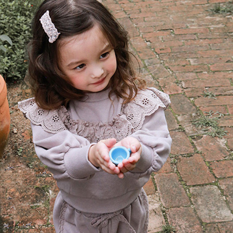 Children's Girl Ruffled Western Style Lantern Sleeve Sweater