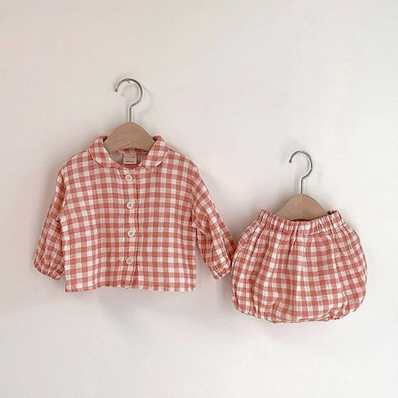 Children's Clothes Baby Romper Western Style Plaid Long-sleeved Suit