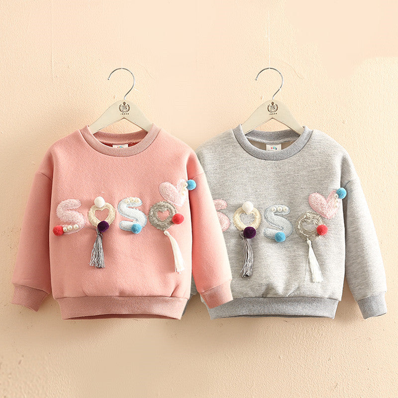 Pearl Hoodies Kids Baby Girls Plus Velet Winter Sweatshirt