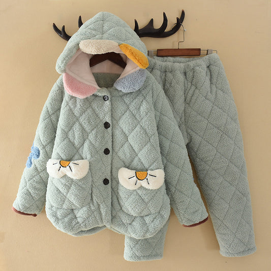 Fashion Children's Three-layer Quilted Padded Pajamas Suit