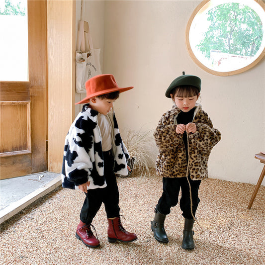 Fashion Leopard Print Stand Collar Jacket For Boys And Girls
