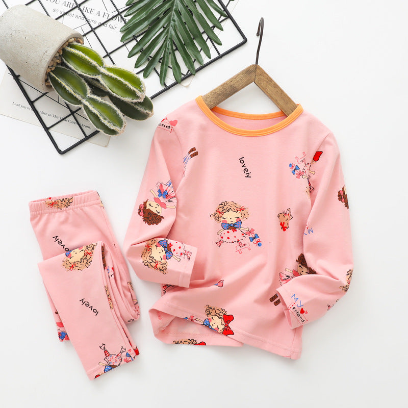 Children's Girls Boys Autumn Clothes And Long Trousers Cotton Middle-aged Pajamas Set