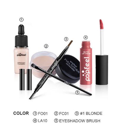 POPFEEL makeup set 5 pieces Lipgloss + Concealer + Brush + Foundation +Eyebrow Pencil