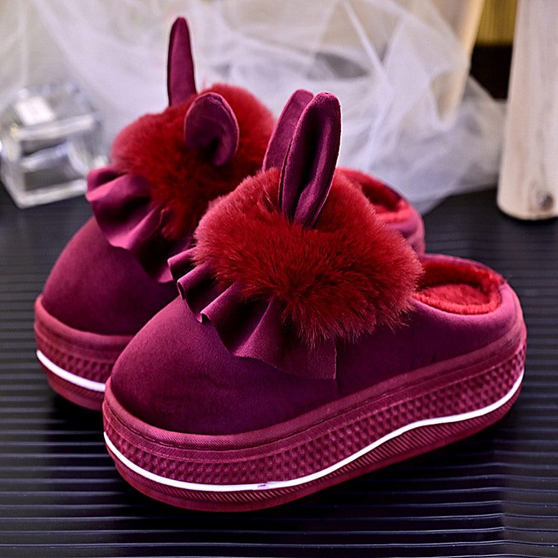 Women's Rabbit Ear Thick Sole Warm Slippers