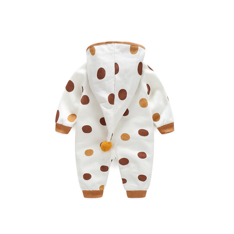 Warm Printed Baby Hooded Crawling Bodysuit Unisex