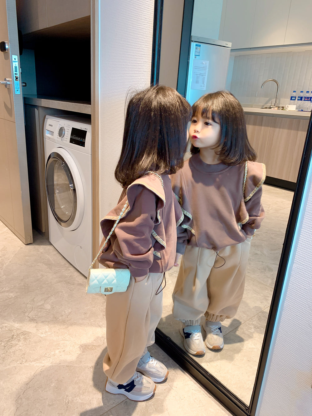 Girls' Suit Autumn And Winter Fleece Sweater Casual Pants