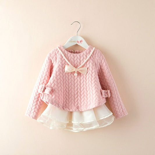 Girls Skirt New Long-sleeved Fake Two-piece Suit