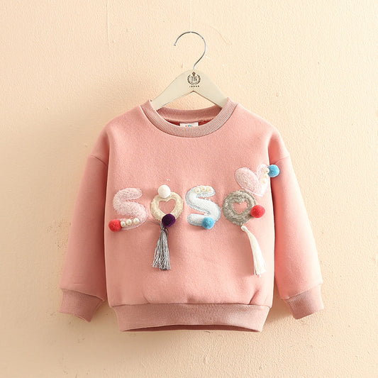 Pearl Hoodies Kids Baby Girls Plus Velet Winter Sweatshirt