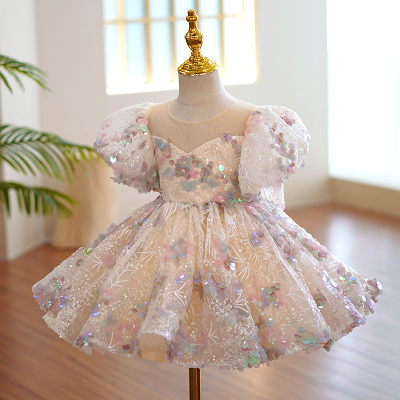 Girls Sequined Piano Costume Wedding Dress