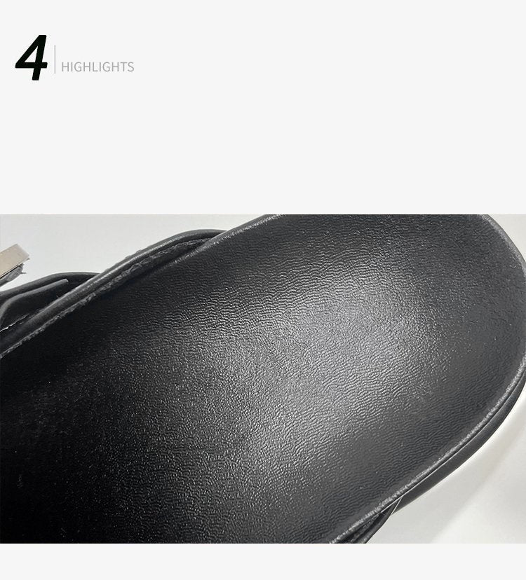 women Toe Cap Semi Slipper New British Retro Platform Rivet Flat Shoes