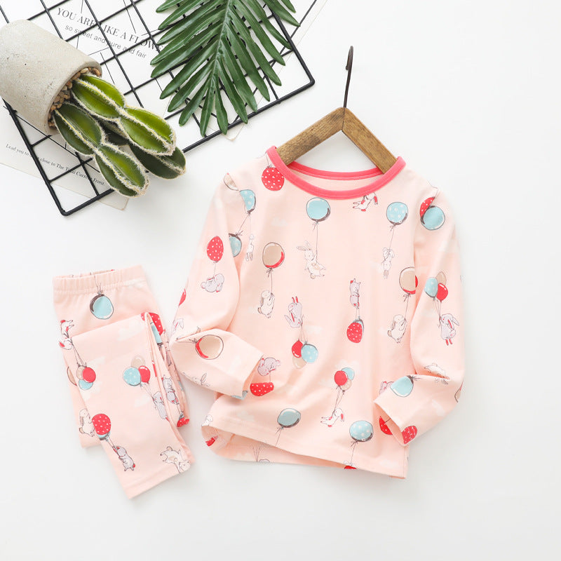 Children's Girls Boys Autumn Clothes And Long Trousers Cotton Middle-aged Pajamas Set