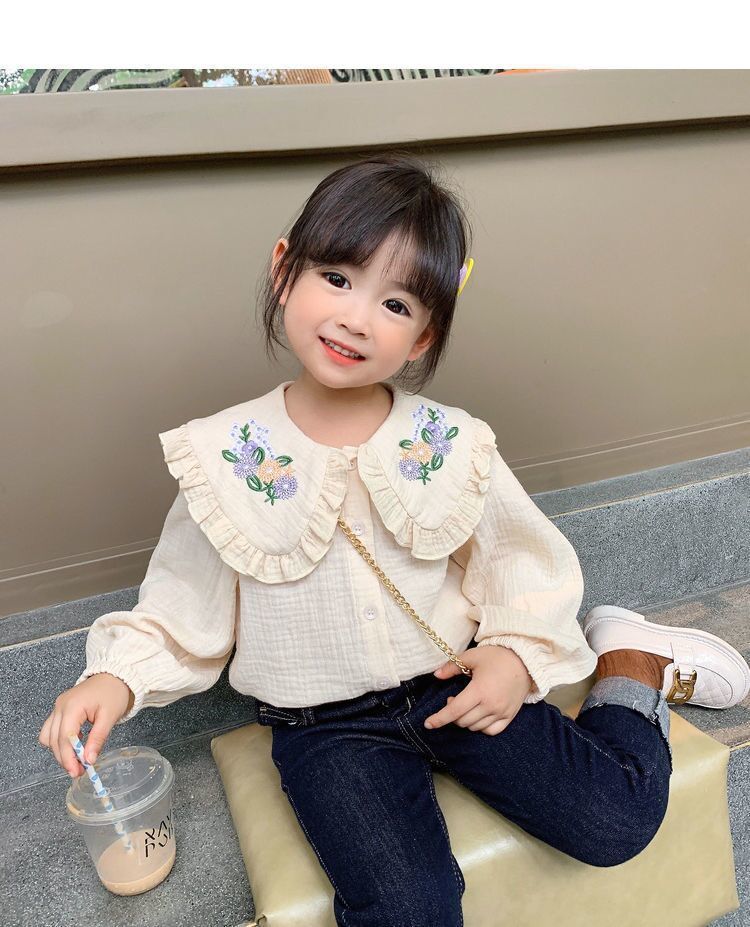New Children Girl Embroidered White Shirt