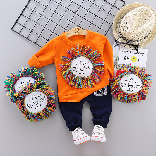 Round Neck Boys Long-sleeved Sweater And Trousers Two-piece Children's Suit