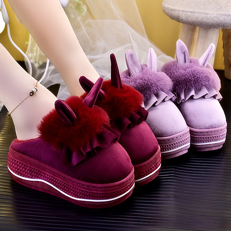 Women's Rabbit Ear Thick Sole Warm Slippers